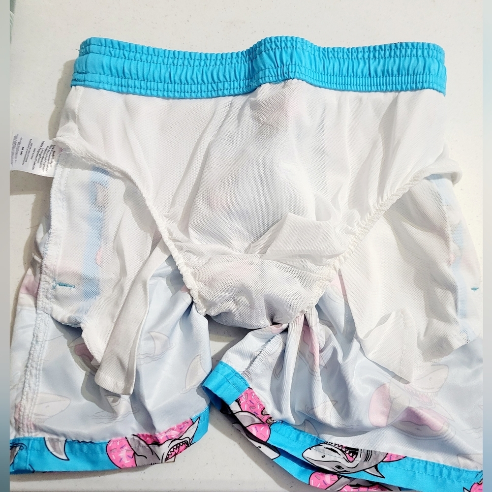 Boys Shark Donut Swim Trunks Shorts Blue Pink Lined Drawstring Size M (8) - Picture 4 of 9